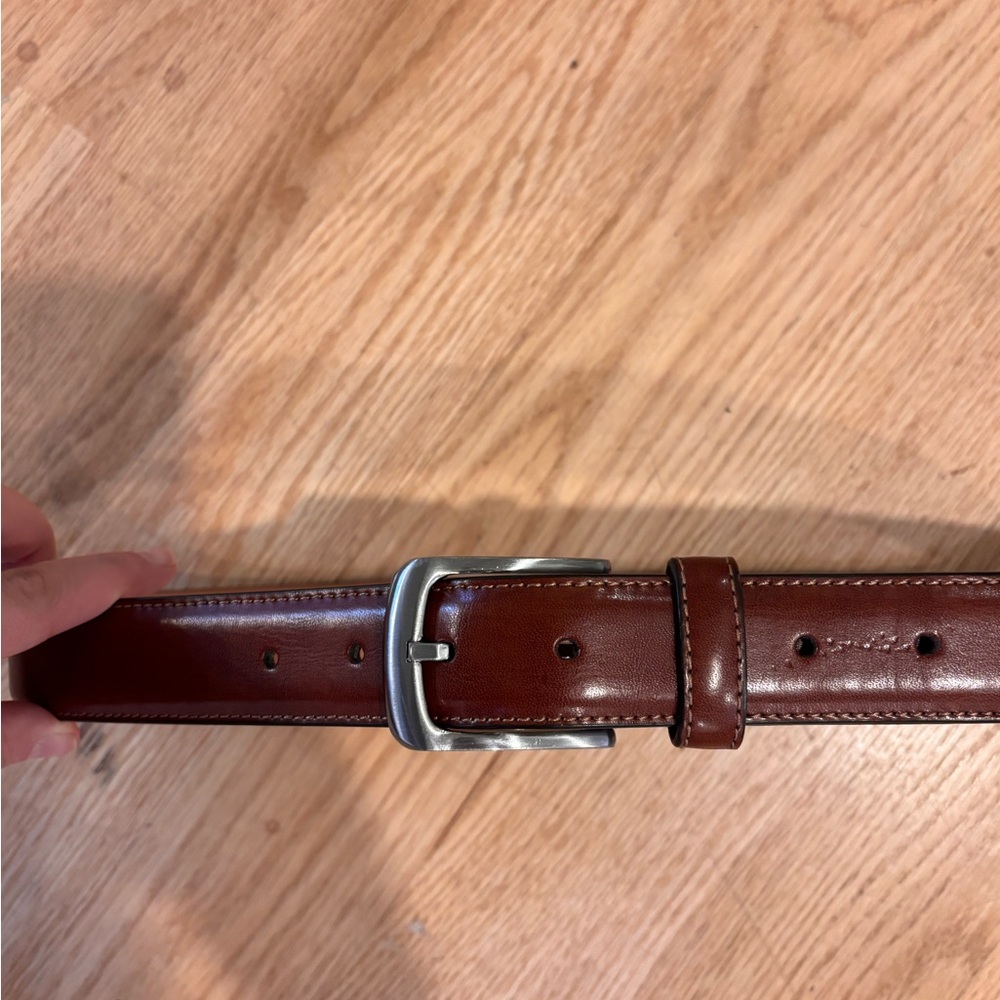 Vince Camuto Brown Leather Belt with Silver Buckle
